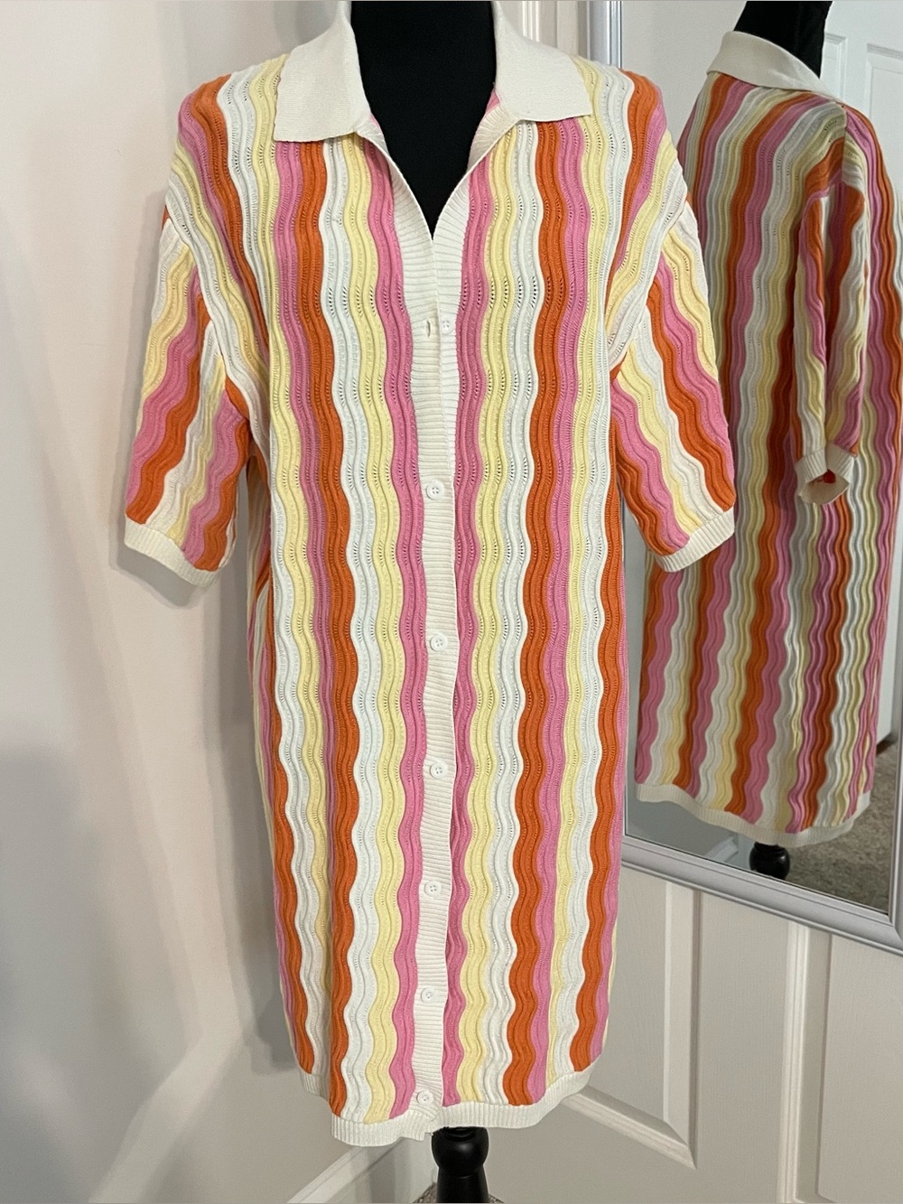 Striped Knit Mini Dress in Pink, Orange & Cream
